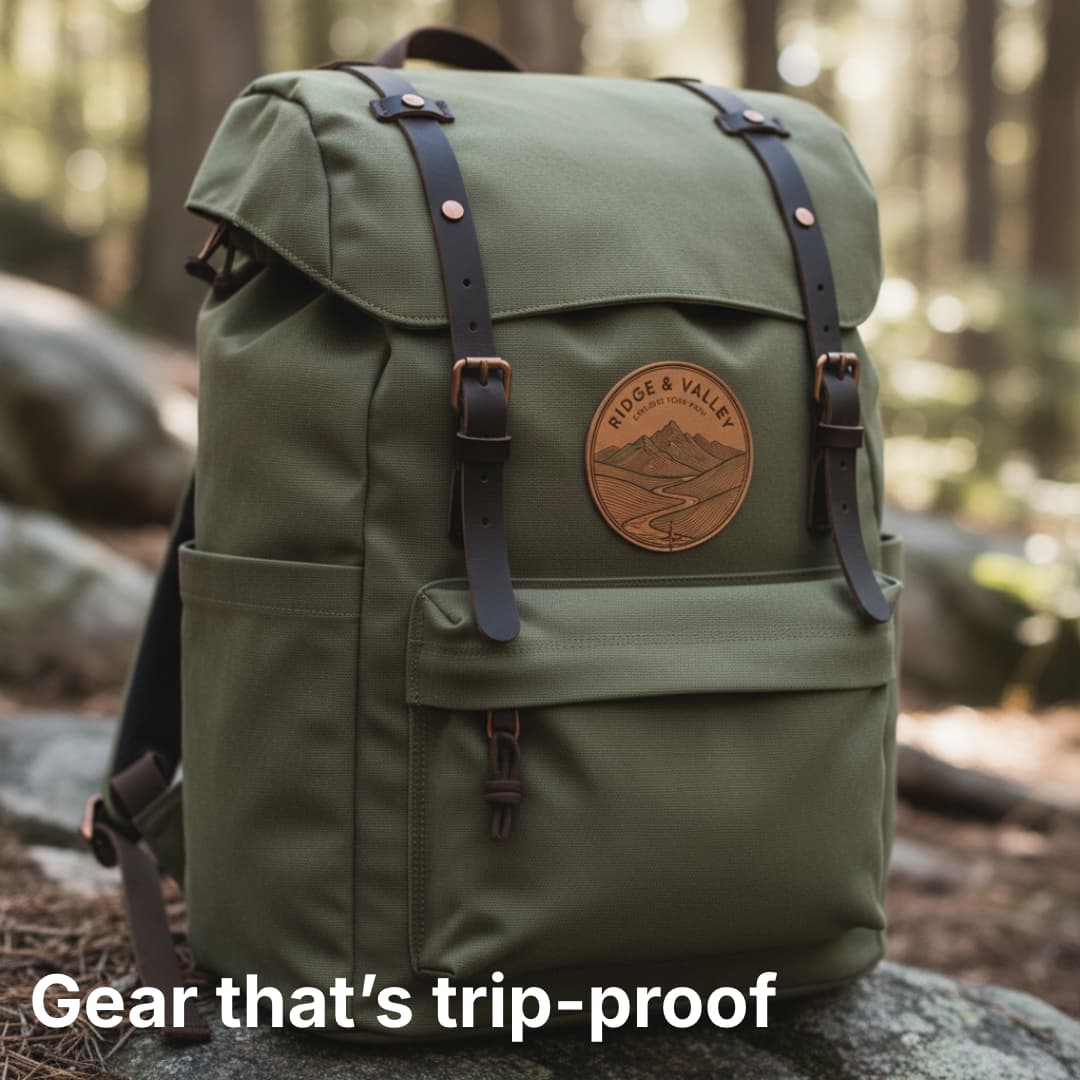 Ridge & Valley backpack ad: Gear that’s trip-proof.